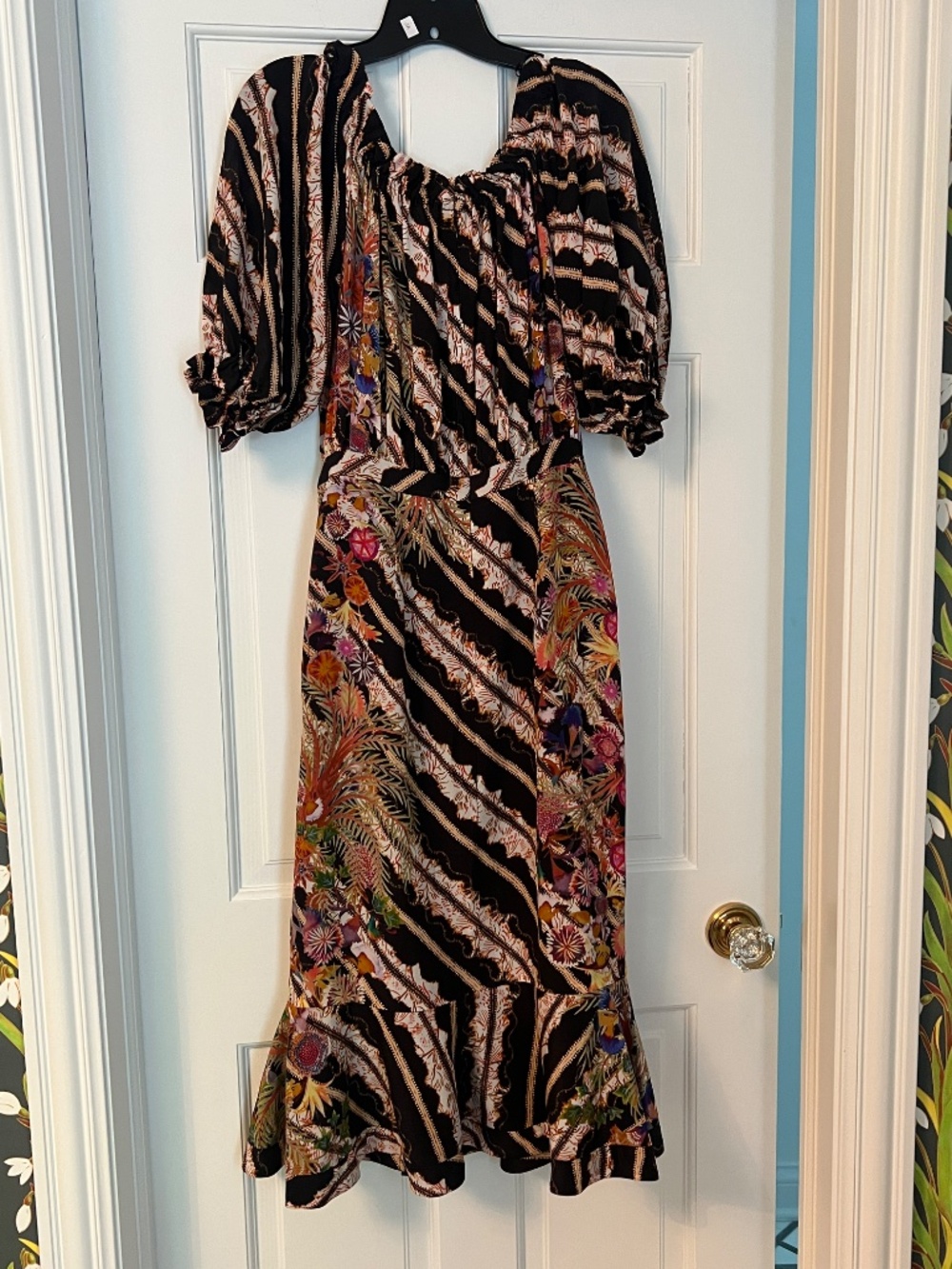 Saloni Silk Dress, Black, Brown, Tropical Size 6 - Picture 4 of 4